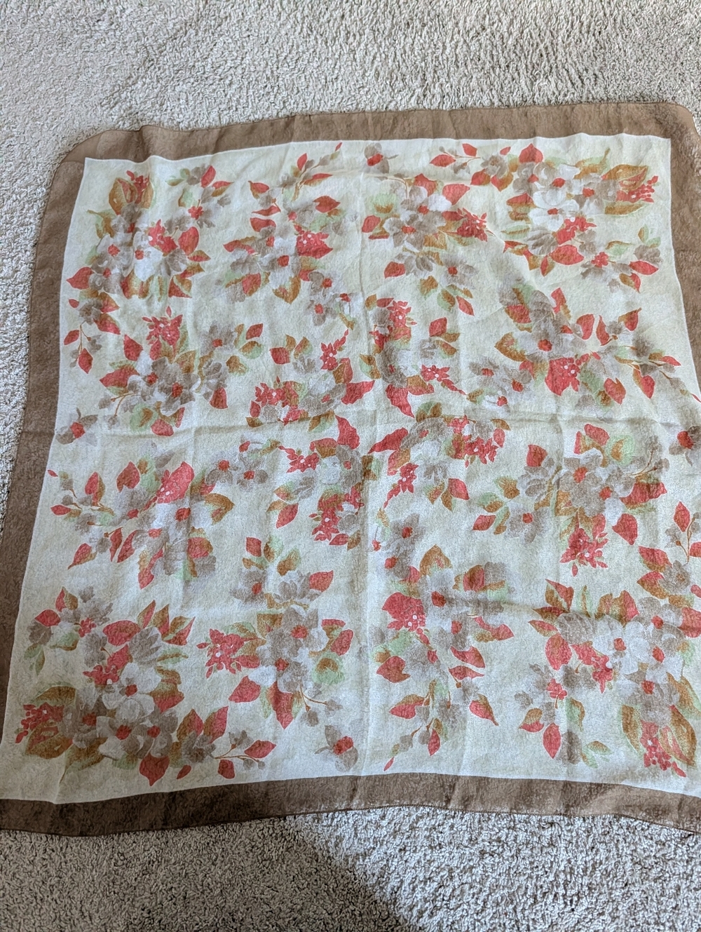 Vintage Brown Floral Scarf Made In italy 34"x34"